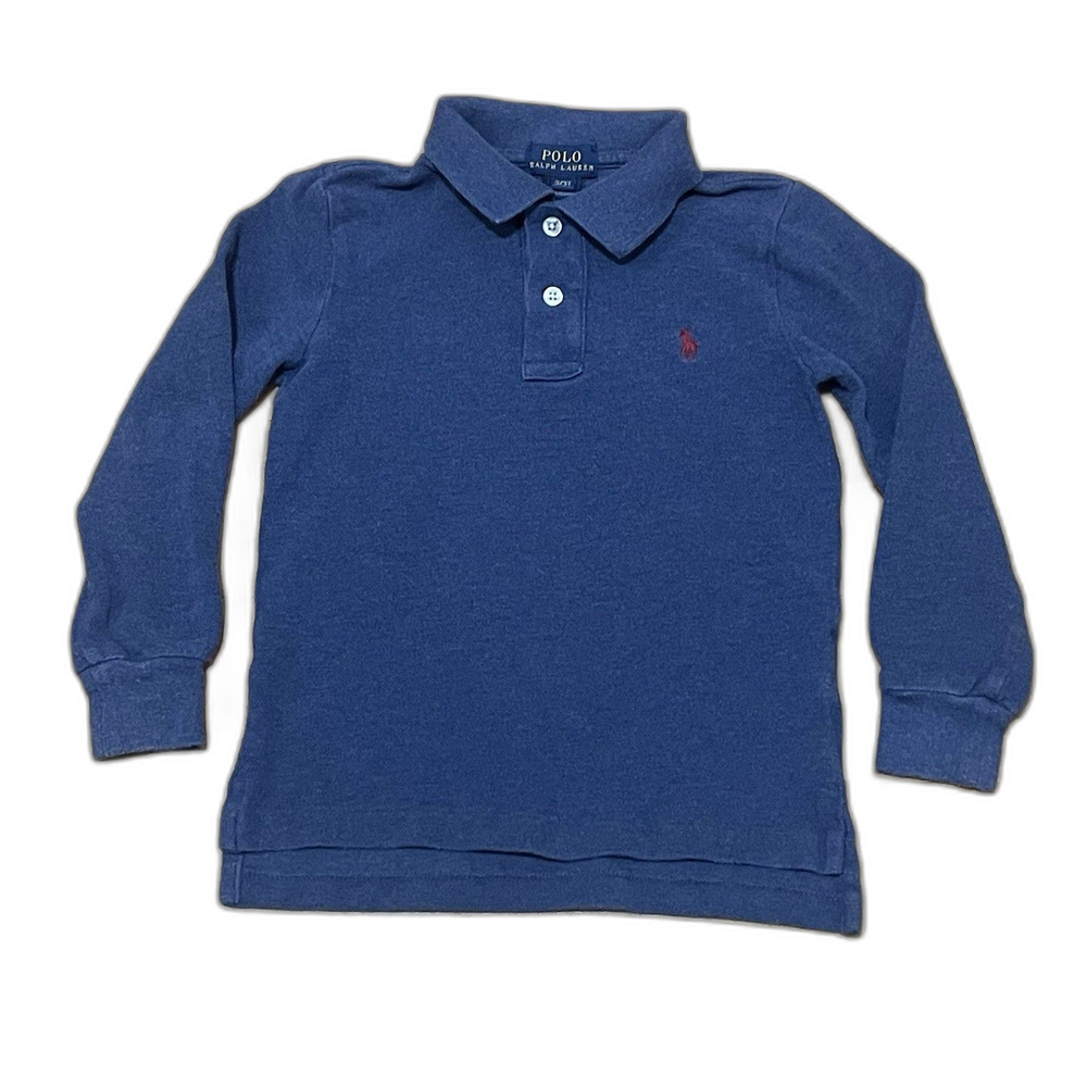 Polo Ralph Lauren Shirt Toddler Boys 3T Blue Long Sleeve Red Pony Preppy
